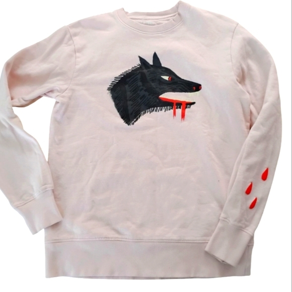 Rose Of Mercy | Pink Crew Neck Sweatshirt with Wolf Design | Size Medium - Picture 6 of 10